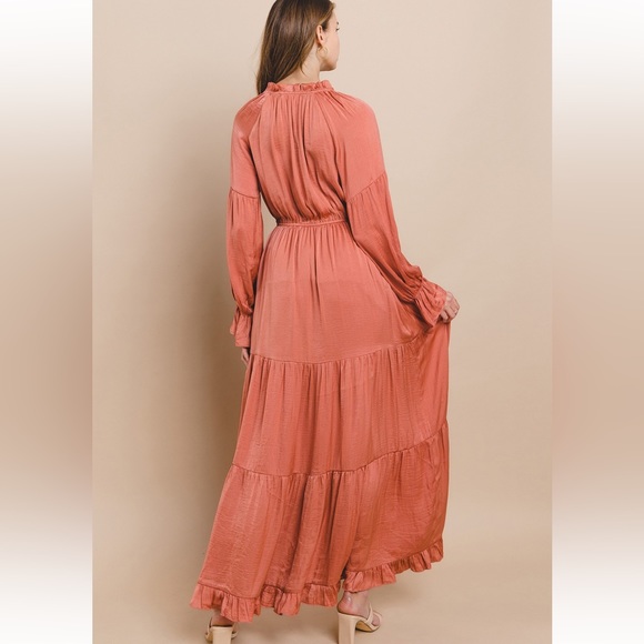 64 Beautiful Washed Satin Tie Front Tiered Maxi Dress - Picture 6 of 7